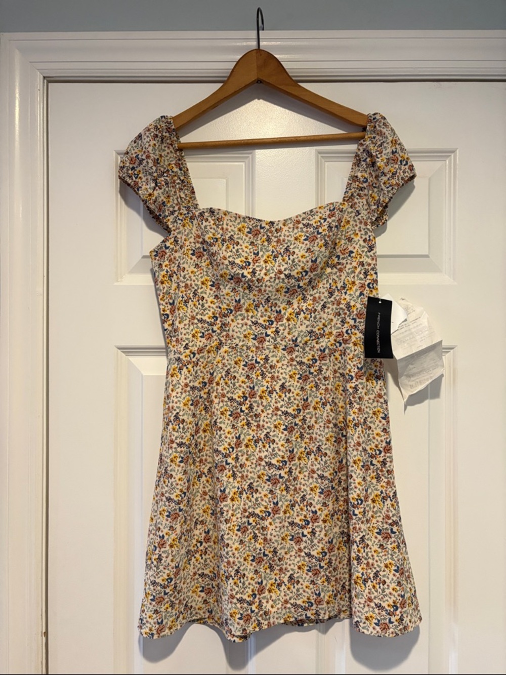 French Connection Cream Mini Dress with Yellow and Blue Floral Print